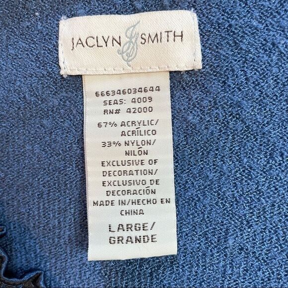 Jaclyn Smith blue sweater with v-neck ruffle, size large, 3/4 sleeves - Picture 3 of 10